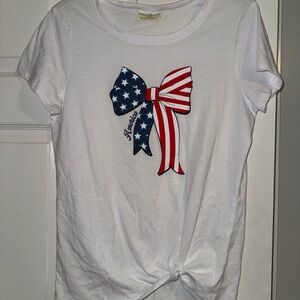 Bobbie Brooks White Short Sleeve Tee with American Flag Bow